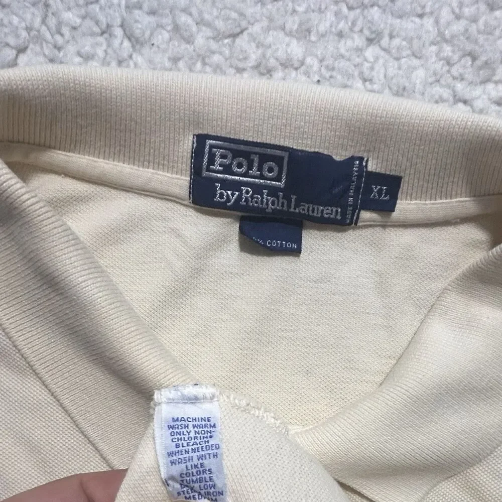 Polo Ralph Lauren Men Shirt Size XL Cream Ivory Cotton Short Sleeve Polo Top